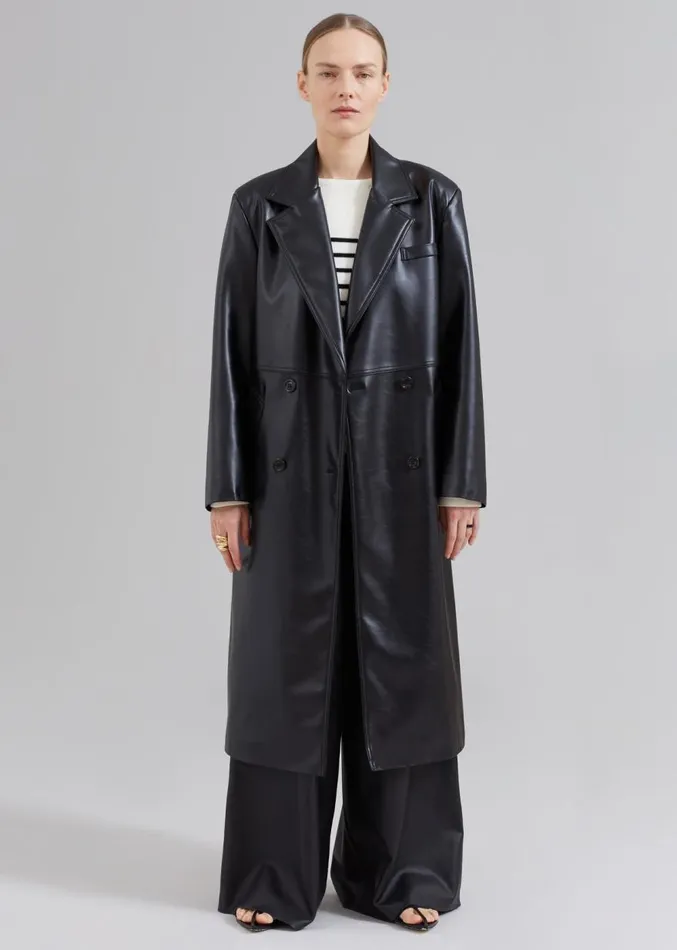 The Frankie Shop Kaja FauxLeather Coat 8211 Black Women Clothing