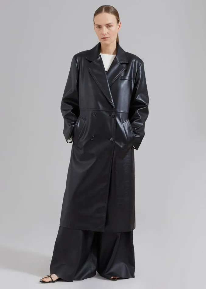 The Frankie Shop Kaja FauxLeather Coat 8211 Black Women Clothing