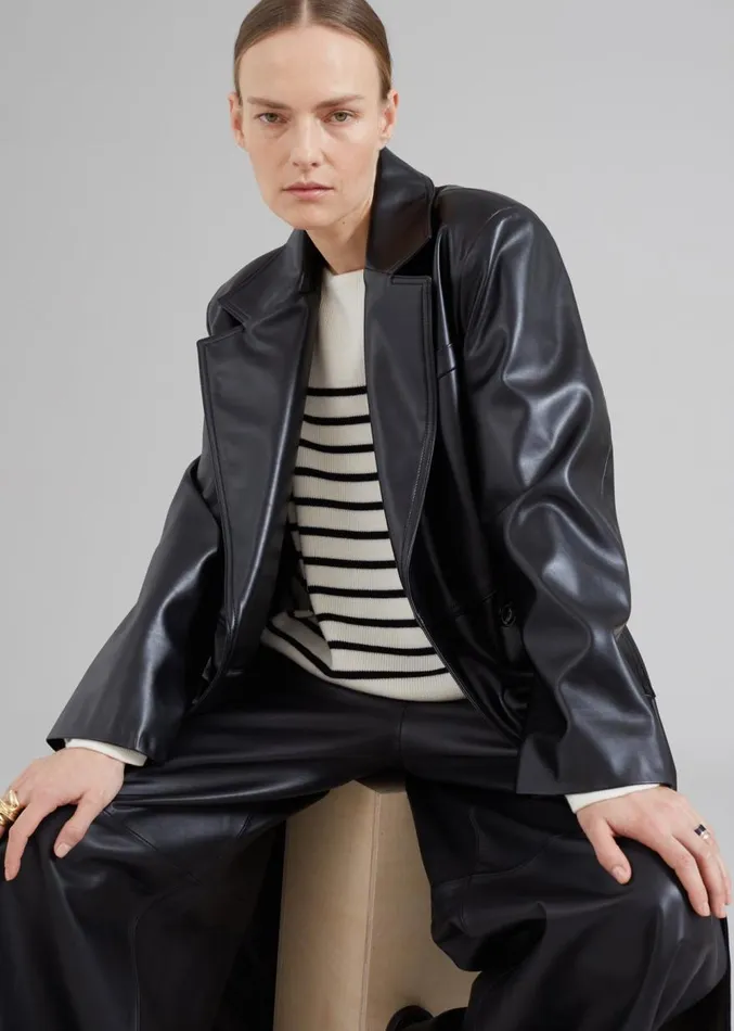 The Frankie Shop Kaja FauxLeather Coat 8211 Black Women Clothing