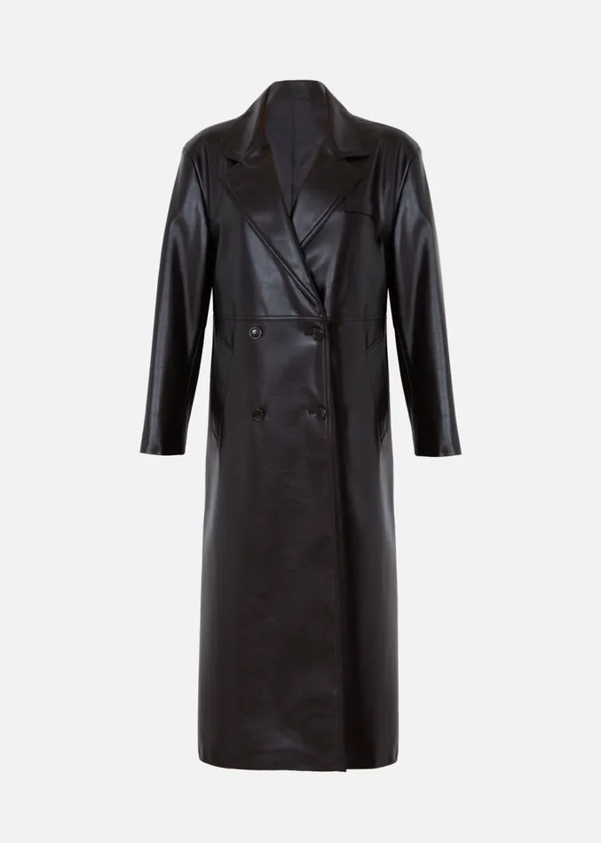 The Frankie Shop Kaja FauxLeather Coat 8211 Black Women Clothing