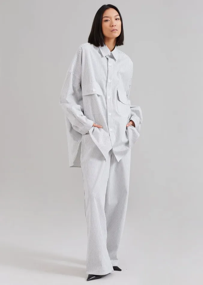 The Frankie Shop Kaline White Pocket Shirt 8211 Navy Stripe Women Tops