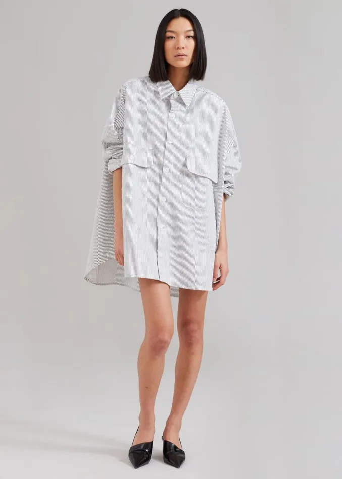 The Frankie Shop Kaline White Pocket Shirt 8211 Navy Stripe Women Tops