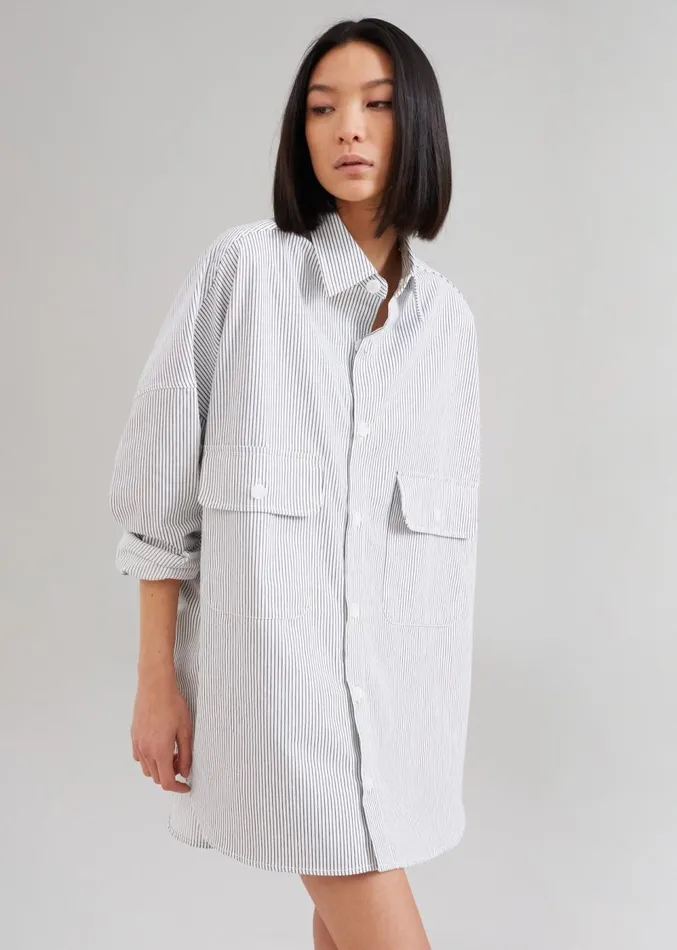 The Frankie Shop Kaline White Pocket Shirt 8211 Navy Stripe Women Tops