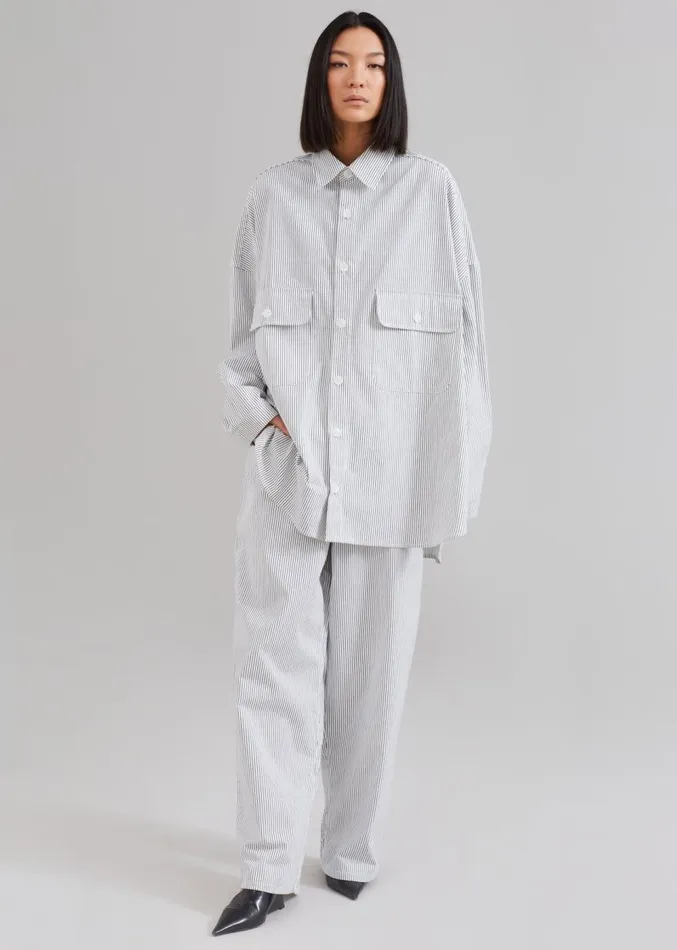 The Frankie Shop Kaline White Pocket Shirt 8211 Navy Stripe Women Tops