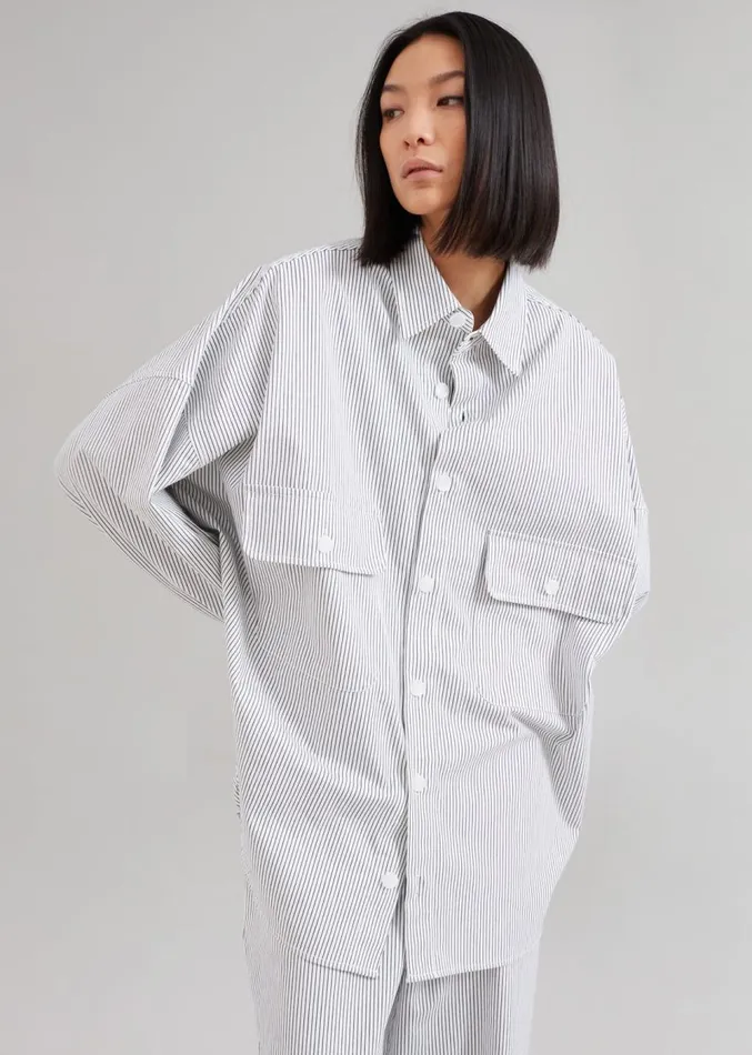 The Frankie Shop Kaline White Pocket Shirt 8211 Navy Stripe Women Tops