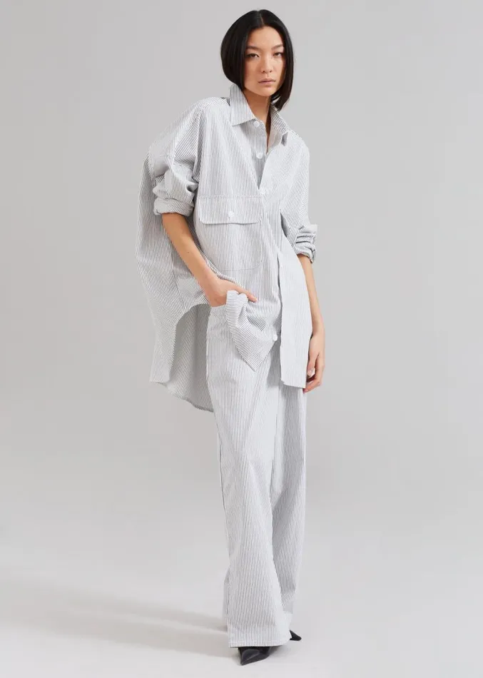 The Frankie Shop Kaline White Pocket Shirt 8211 Navy Stripe Women Tops