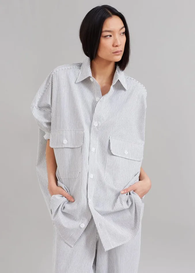 The Frankie Shop Kaline White Pocket Shirt 8211 Navy Stripe Women Tops