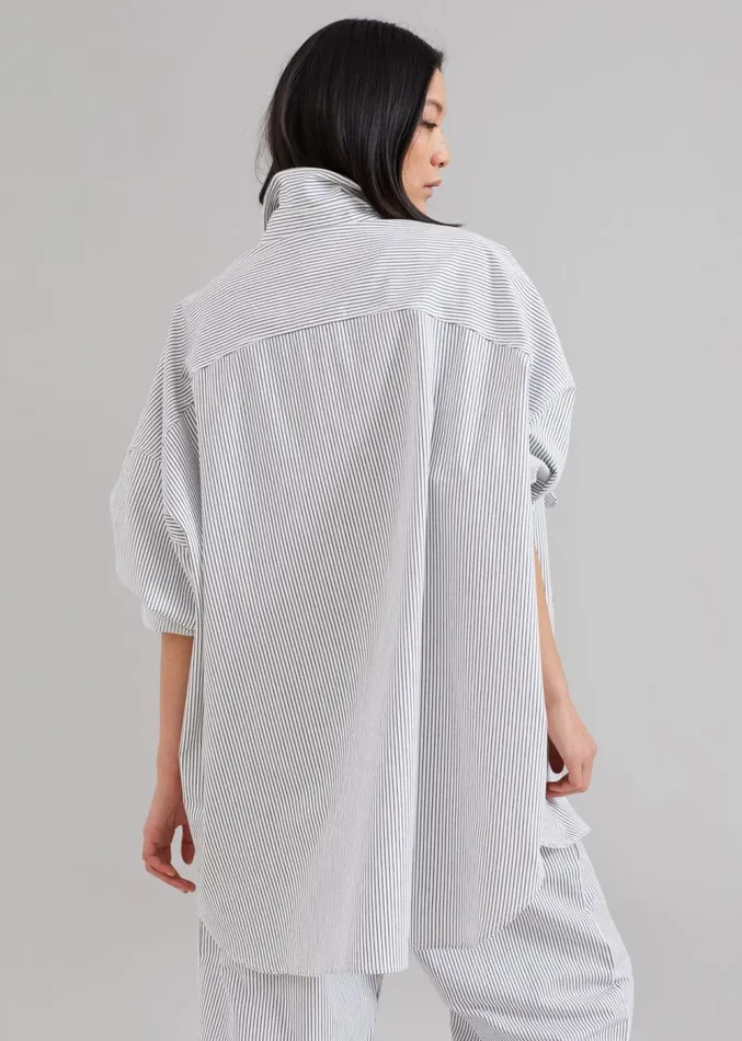 The Frankie Shop Kaline White Pocket Shirt 8211 Navy Stripe Women Tops