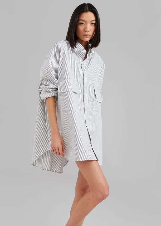 The Frankie Shop Kaline White Pocket Shirt 8211 Navy Stripe Women Tops