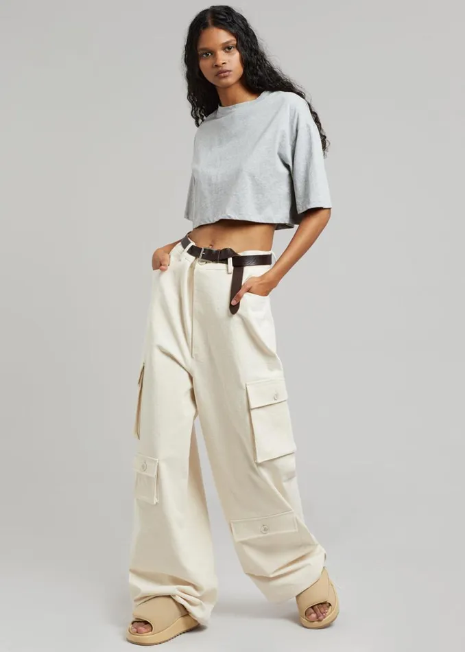The Frankie Shop Karina Cropped TShirt 8211 Heather Grey Women Tops