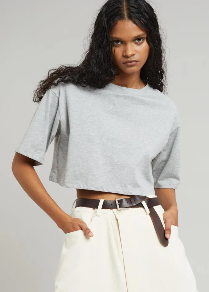 The Frankie Shop Karina Cropped TShirt 8211 Heather Grey Women Tops