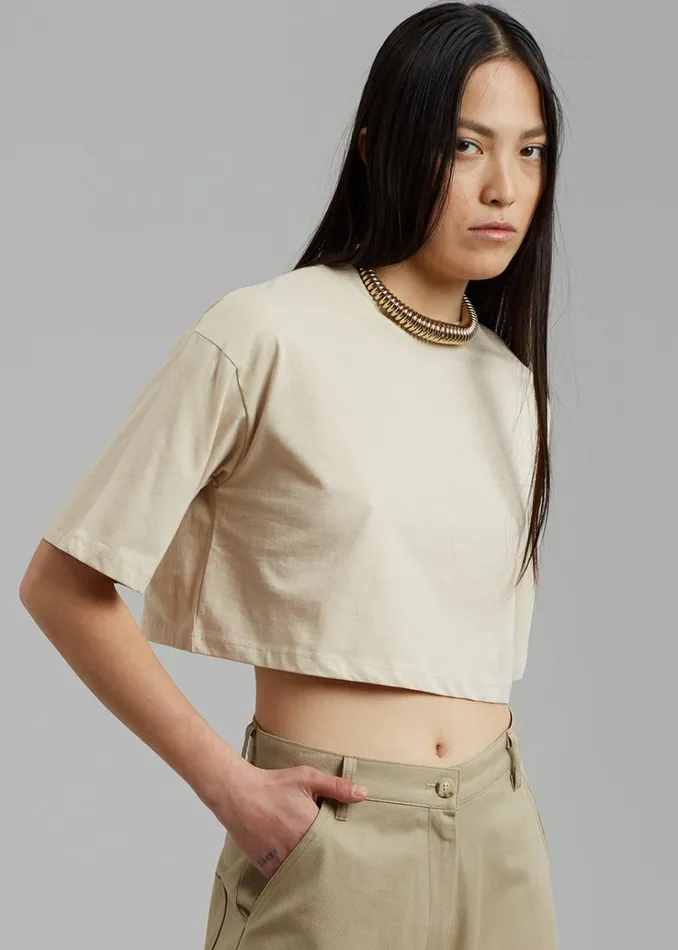 The Frankie Shop Karina Cropped TShirt 8211 Sand Women Tops