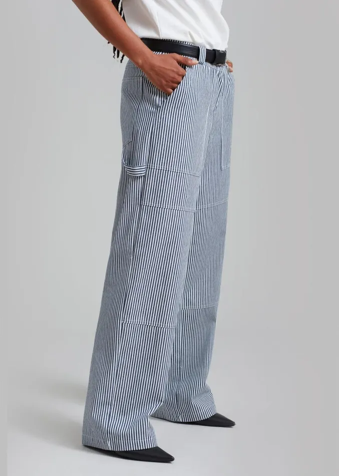 The Frankie Shop Kendall Pants 8211 Blue Stripe Women Bottoms