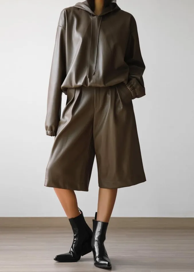 The Frankie Shop Kerang Faux Leather Bermuda Shorts 8211 Brown Women Clothing