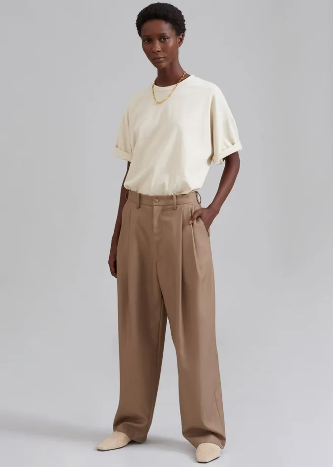 The Frankie Shop Kerena Pintuck Pants 8211 Taupe Women Clothing