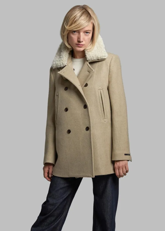 The Frankie Shop Kimmo Faux Fur Collar Peacoat 8211 Beige Women Clothing