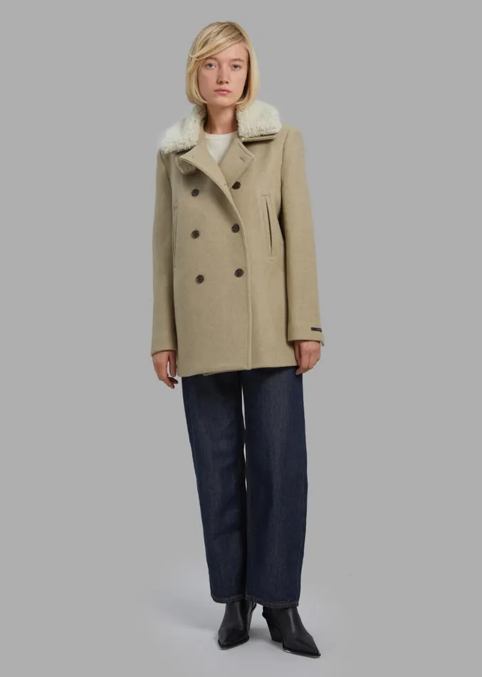 The Frankie Shop Kimmo Faux Fur Collar Peacoat 8211 Beige Women Clothing