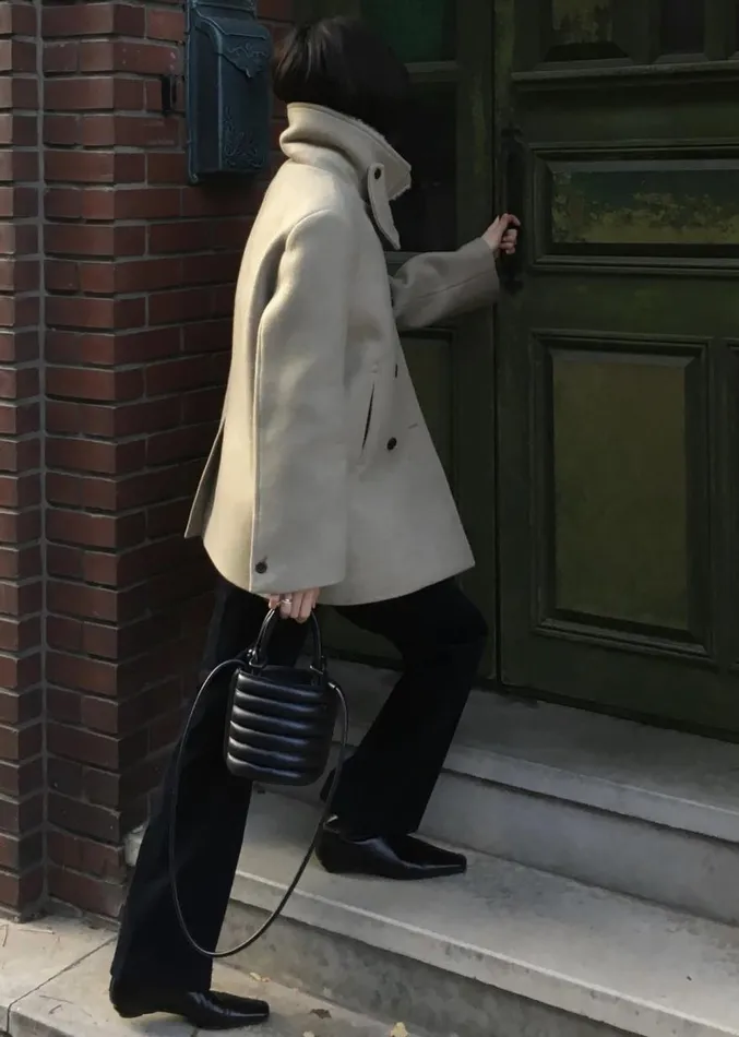 The Frankie Shop Kimmo Faux Fur Collar Peacoat 8211 Beige Women Clothing