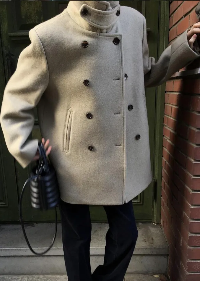 The Frankie Shop Kimmo Faux Fur Collar Peacoat 8211 Beige Women Clothing