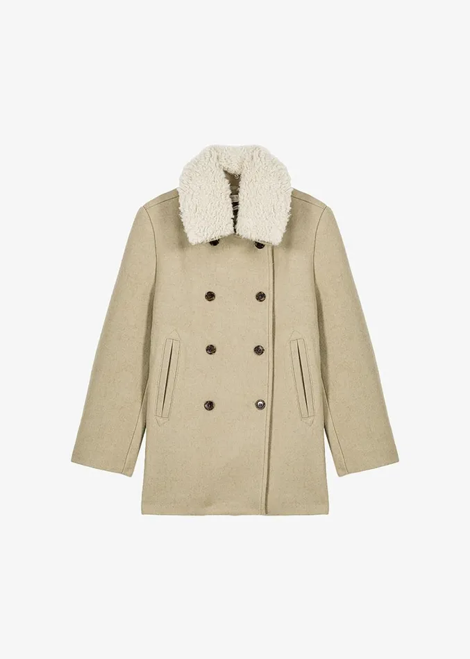 The Frankie Shop Kimmo Faux Fur Collar Peacoat 8211 Beige Women Clothing