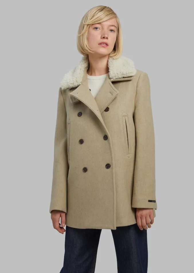 The Frankie Shop Kimmo Faux Fur Collar Peacoat 8211 Beige Women Clothing
