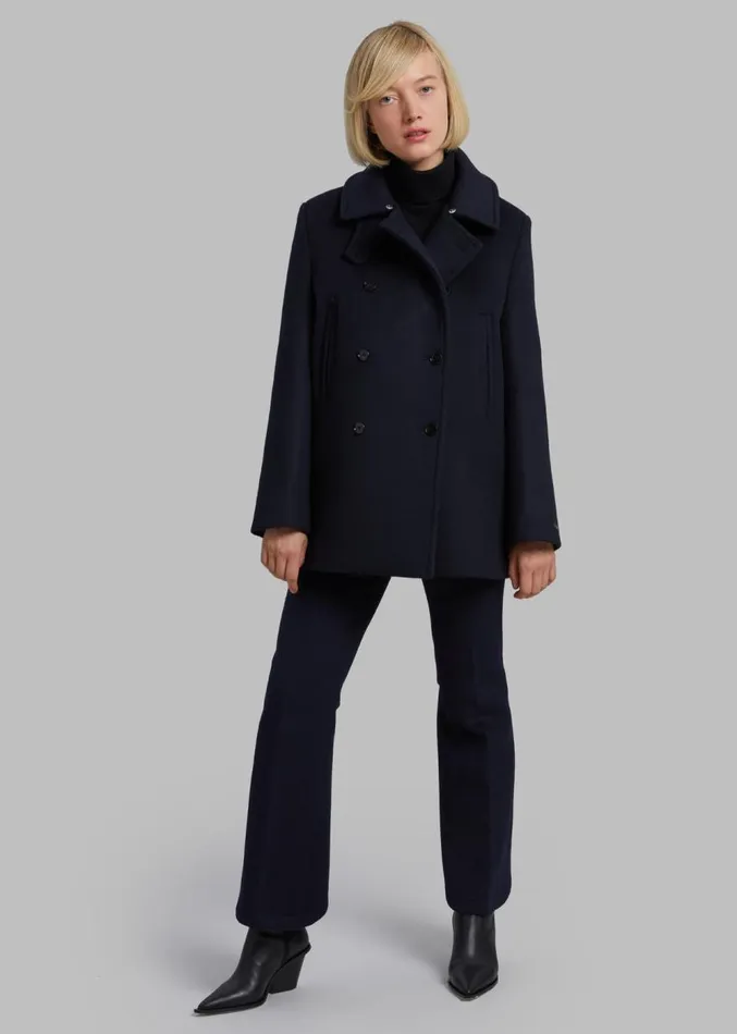 The Frankie Shop Kimmo Faux Fur Collar Peacoat 8211 Navy Women Clothing