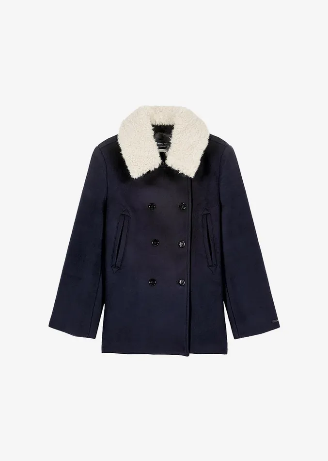 The Frankie Shop Kimmo Faux Fur Collar Peacoat 8211 Navy Women Clothing