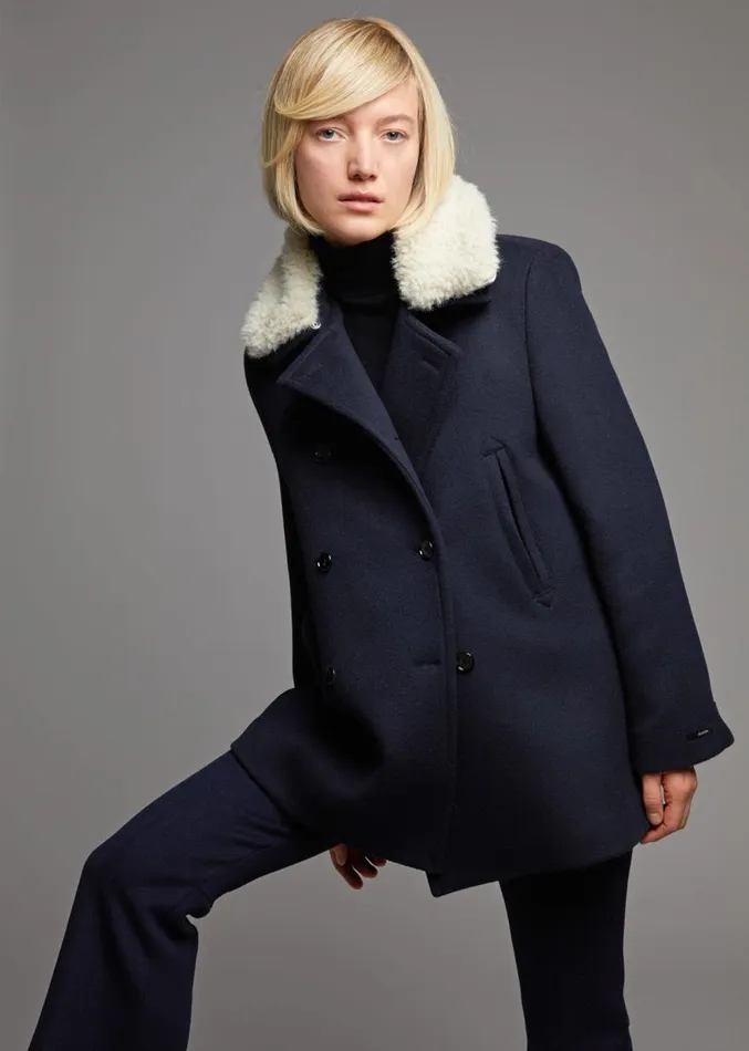 The Frankie Shop Kimmo Faux Fur Collar Peacoat 8211 Navy Women Clothing