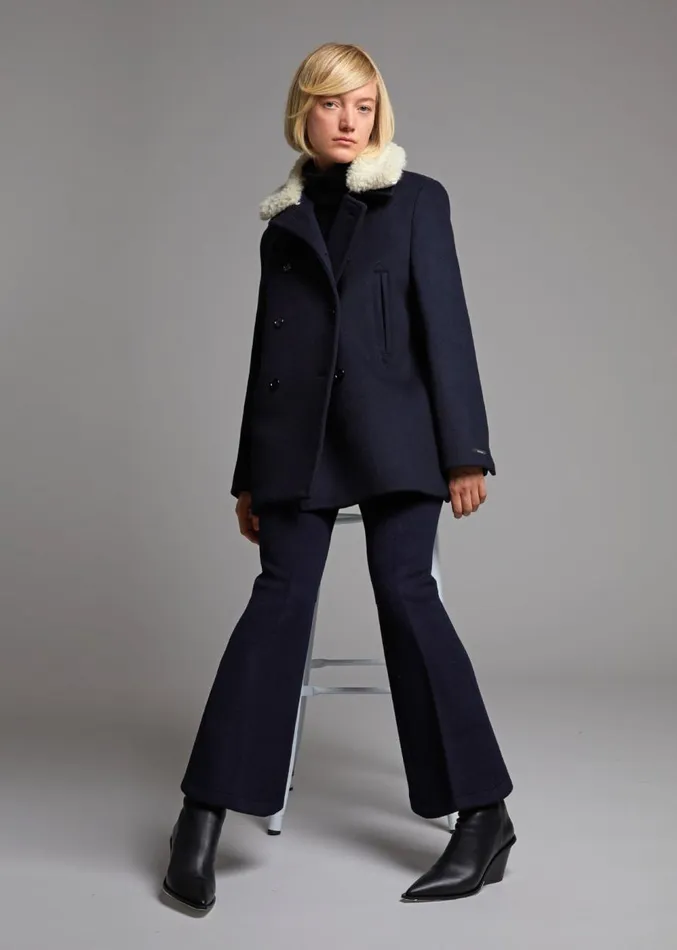 The Frankie Shop Kimmo Faux Fur Collar Peacoat 8211 Navy Women Clothing