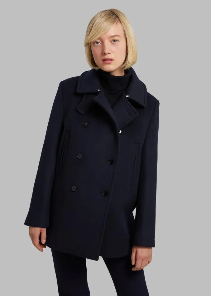 The Frankie Shop Kimmo Faux Fur Collar Peacoat 8211 Navy Women Clothing