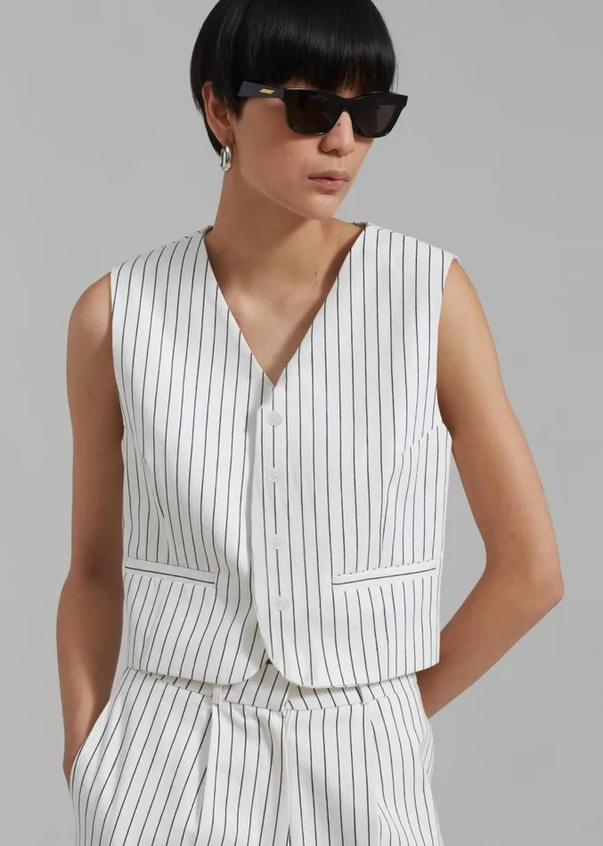 The Frankie Shop Landry Vest 8211 WhiteBlack Stripe Women Suits