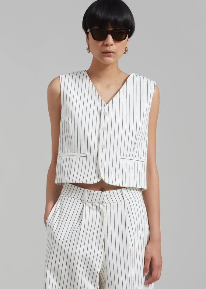 The Frankie Shop Landry Vest 8211 WhiteBlack Stripe Women Suits