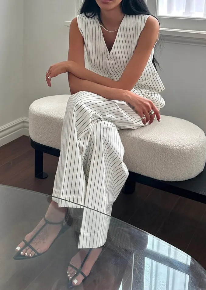 The Frankie Shop Landry Vest 8211 WhiteBlack Stripe Women Suits