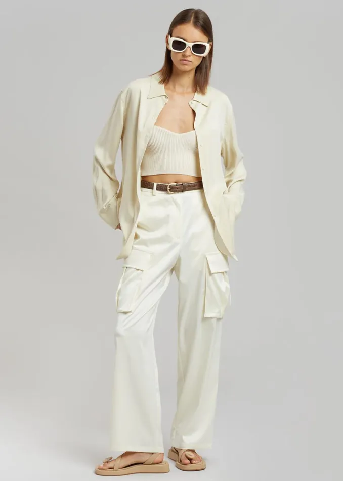 The Frankie Shop Lauren Silky Cargo Pants 8211 Cream Women Clothing