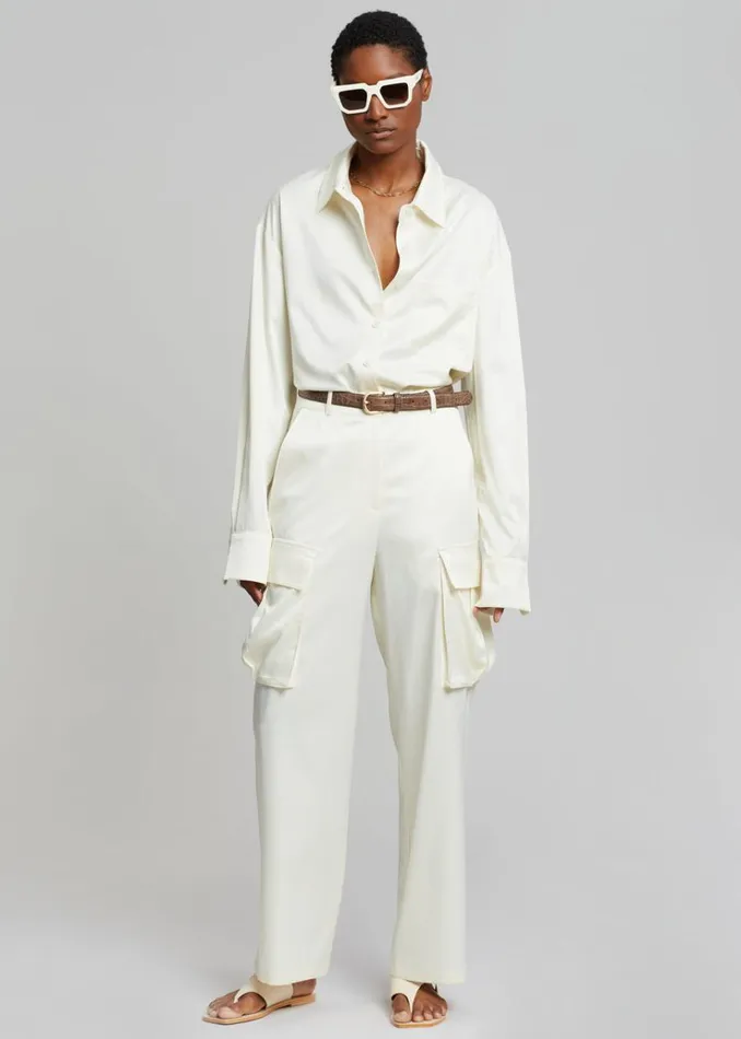 The Frankie Shop Lauren Silky Cargo Pants 8211 Cream Women Clothing