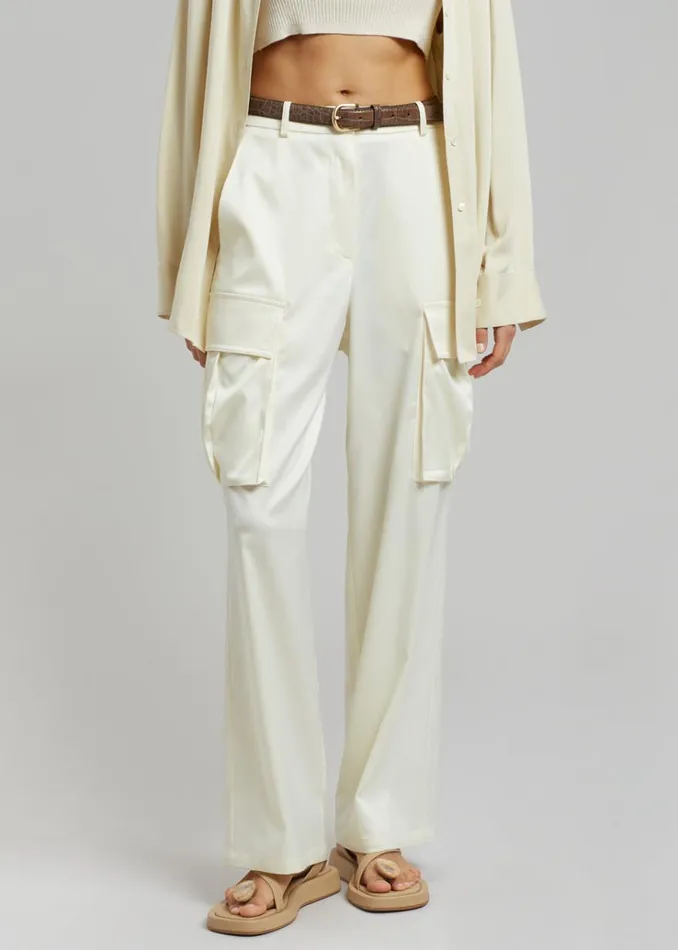 The Frankie Shop Lauren Silky Cargo Pants 8211 Cream Women Clothing