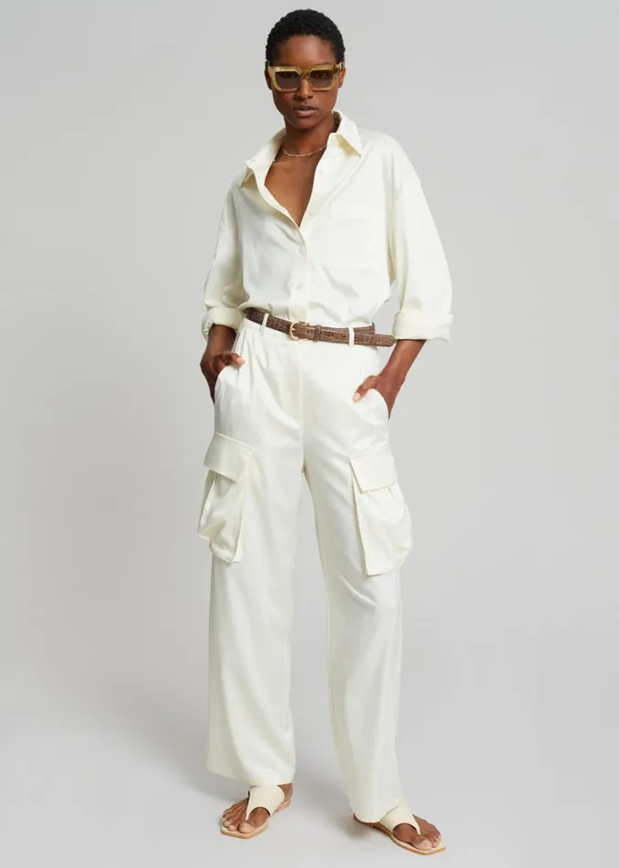 The Frankie Shop Lauren Silky Cargo Pants 8211 Cream Women Clothing