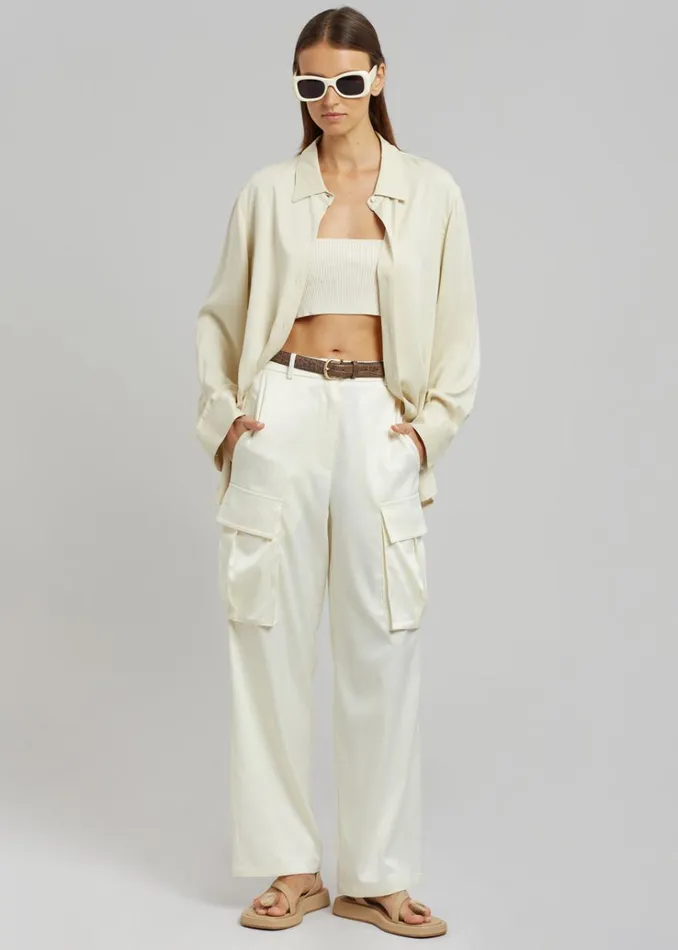 The Frankie Shop Lauren Silky Cargo Pants 8211 Cream Women Clothing
