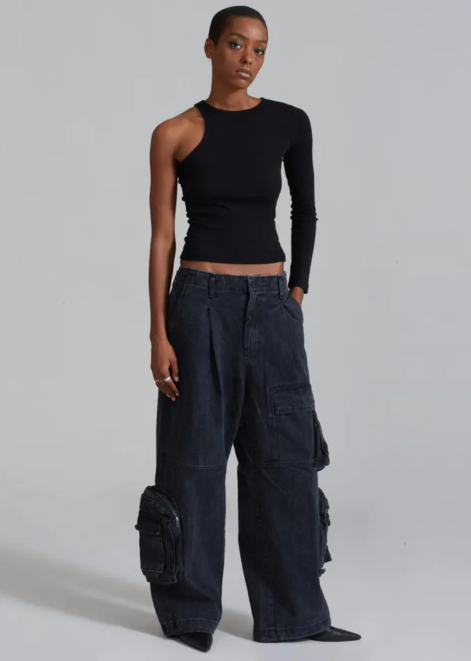 The Frankie Shop Lenny Cargo Jeans 8211 Black Washed MenWomen Bottoms
