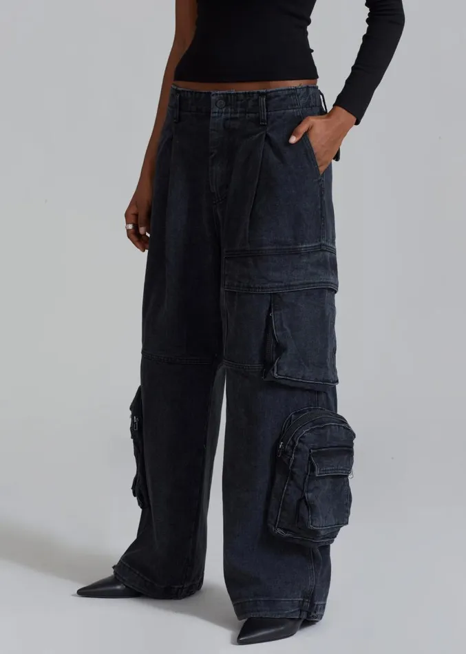 The Frankie Shop Lenny Cargo Jeans 8211 Black Washed MenWomen Bottoms