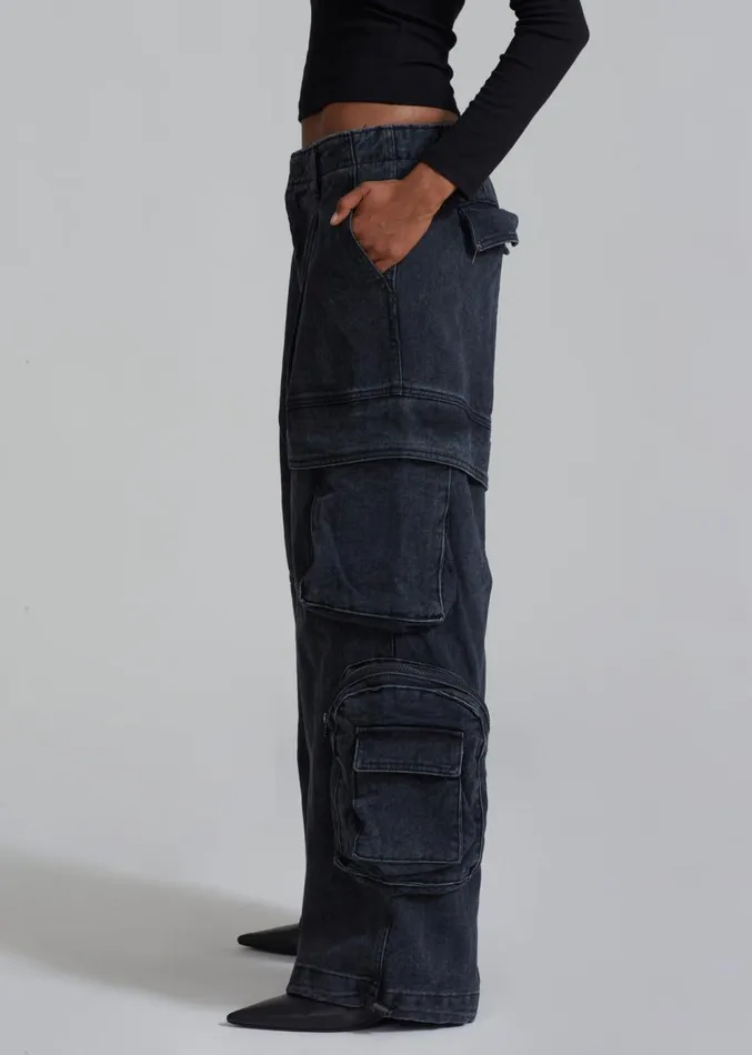 The Frankie Shop Lenny Cargo Jeans 8211 Black Washed MenWomen Bottoms