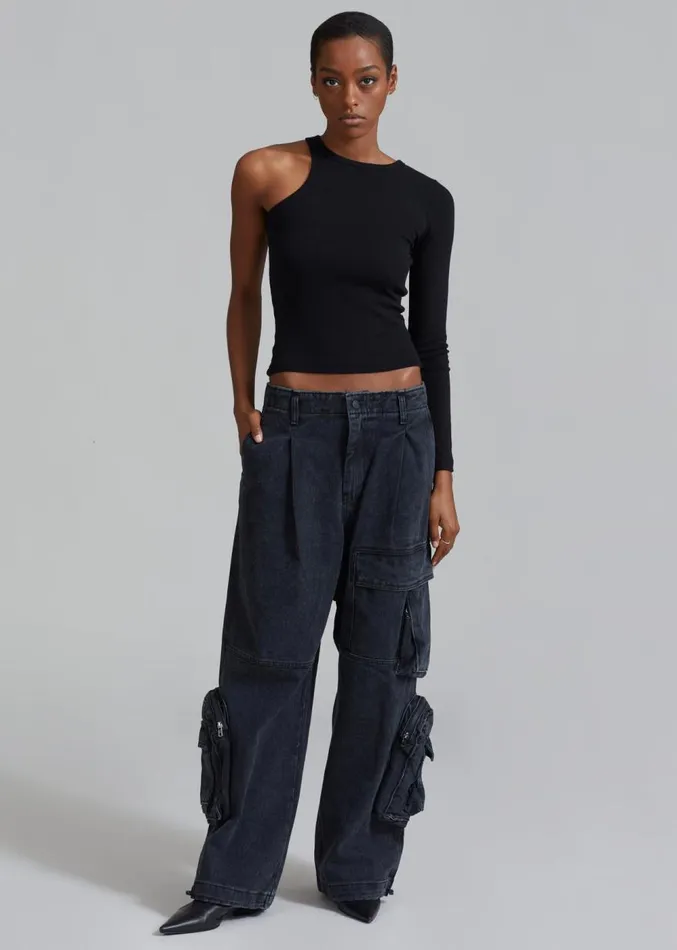 The Frankie Shop Lenny Cargo Jeans 8211 Black Washed MenWomen Bottoms