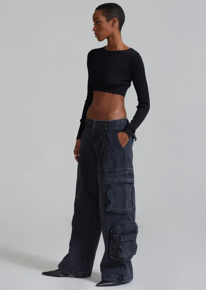 The Frankie Shop Lenny Cargo Jeans 8211 Black Washed MenWomen Bottoms