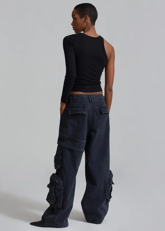 The Frankie Shop Lenny Cargo Jeans 8211 Black Washed MenWomen Bottoms