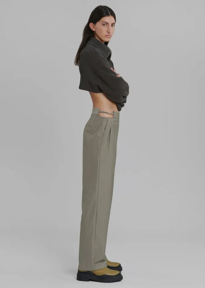 The Frankie Shop Louise Cut Out Trousers 8211 Olive Women Clothing