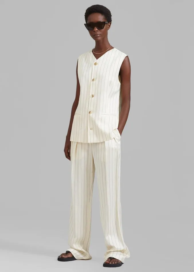 The Frankie Shop Loulou Studio Cetina Vest 8211 Striped Beige Women Outerwear