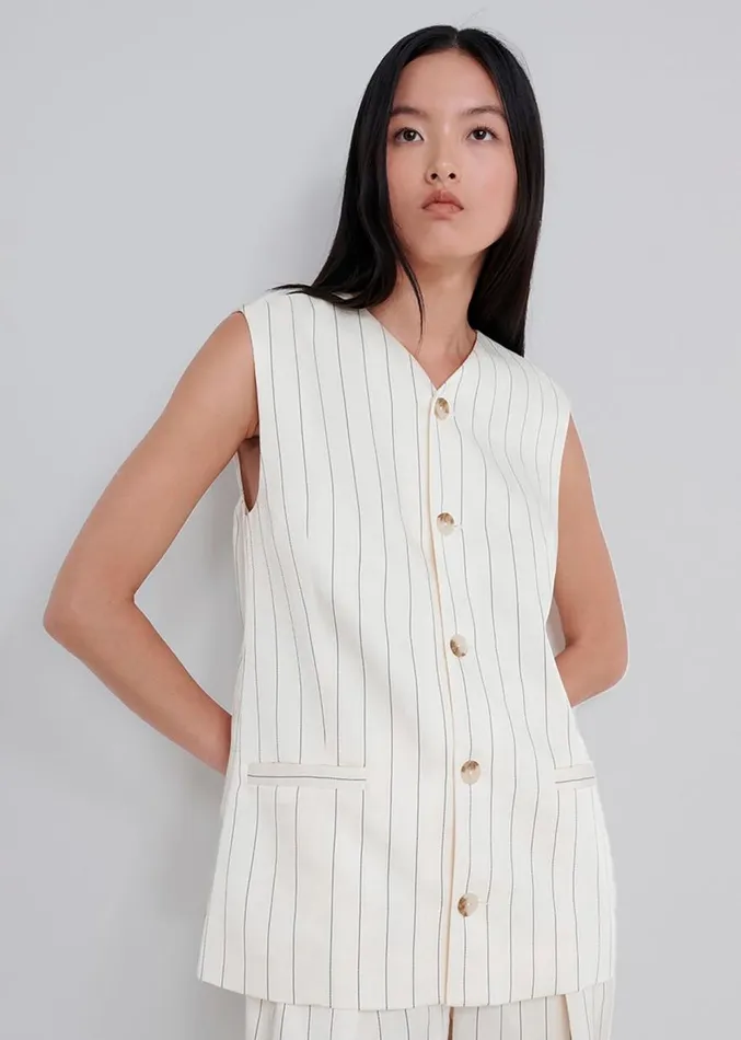 The Frankie Shop Loulou Studio Cetina Vest 8211 Striped Beige Women Outerwear