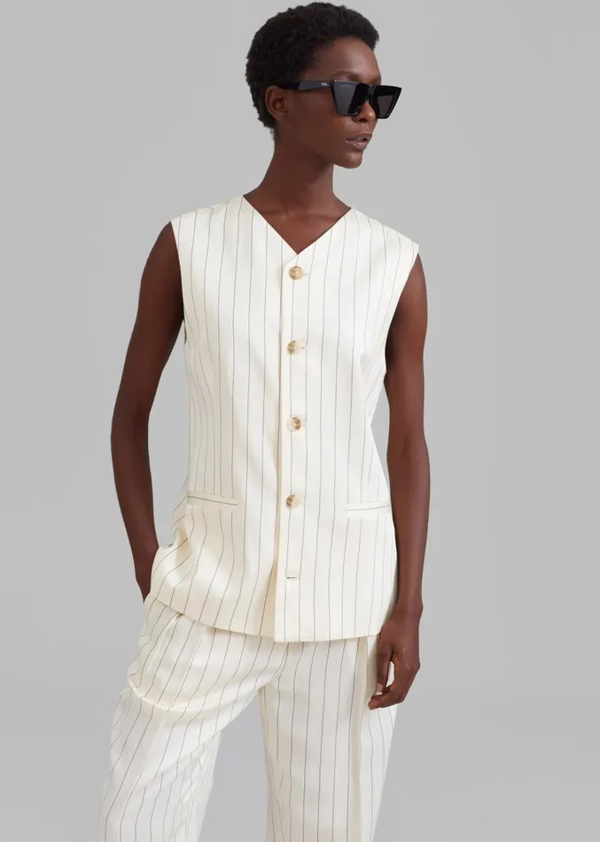 The Frankie Shop Loulou Studio Cetina Vest 8211 Striped Beige Women Outerwear