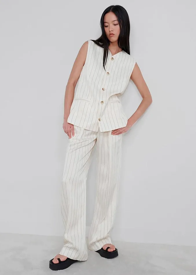 The Frankie Shop Loulou Studio Cetina Vest 8211 Striped Beige Women Outerwear