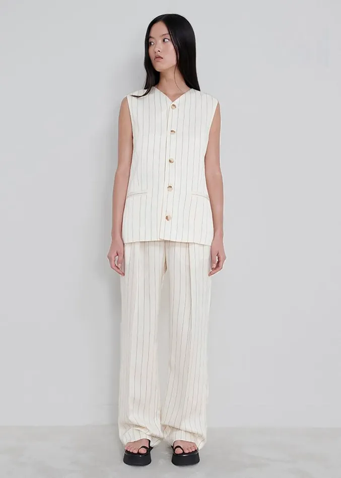 The Frankie Shop Loulou Studio Cetina Vest 8211 Striped Beige Women Outerwear